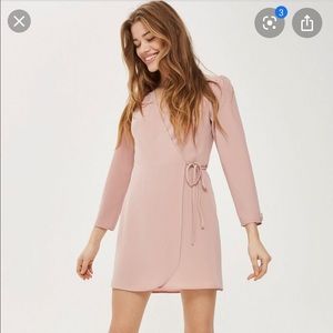 TOPSHOP MINI CREPE WRAP DRESS IN BLUSH PINK